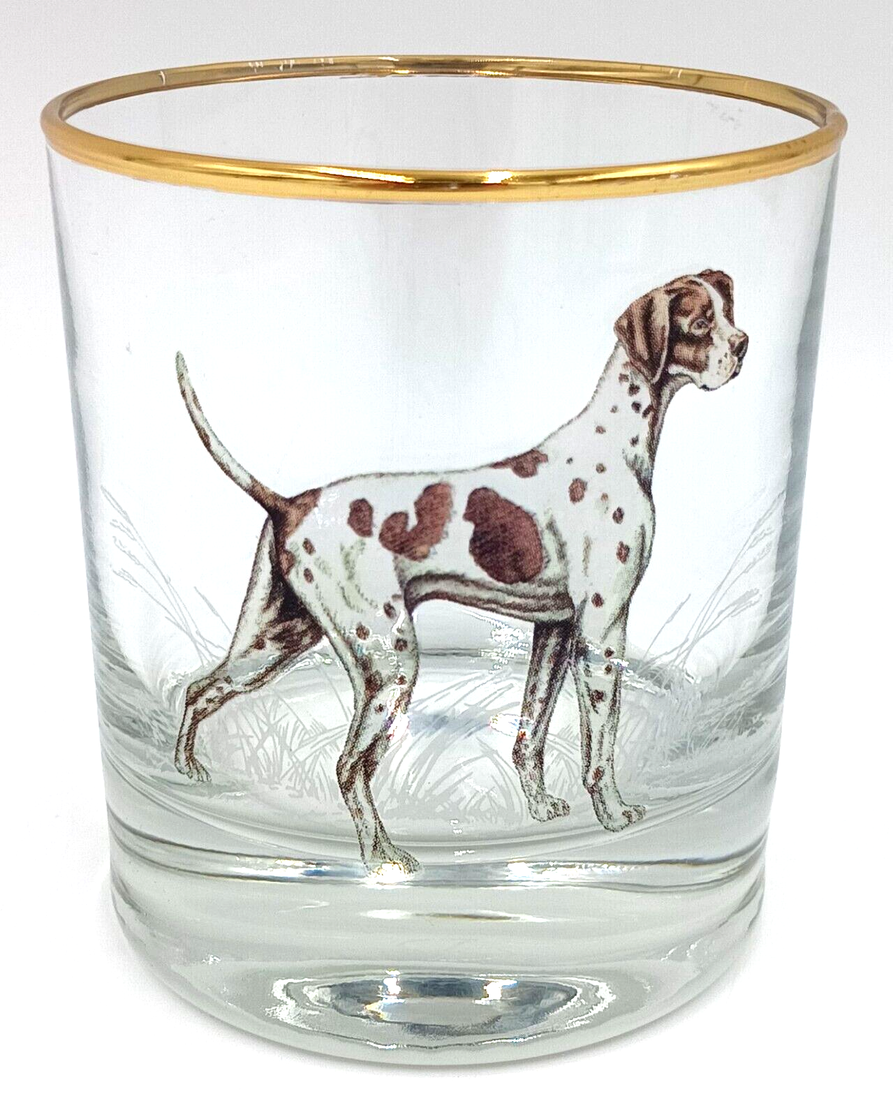 William Sonoma Irish Setter Whiskey Glasses Gold Trim - $19.99