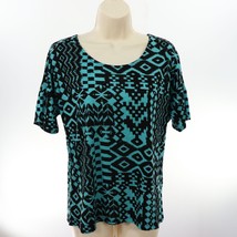 XXI Forever 21 Womens Aztec Print Shirt L Large Teal Blue Black Lightwei... - £11.35 GBP