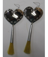 New 3-1/2&quot; Valentine Heart Earrings in Nickel Silver Yellow Horsehair C ... - €42,20 EUR