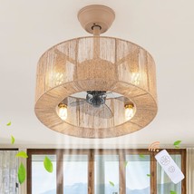 Caged Ceiling Fan With Lights Remote Control Boho Style Farmhouse Enclosed - £77.32 GBP