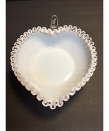Ruffled Milk Glass Candy Dish White with Clear Glass Trim Heart Leaf Shaped - £8.72 GBP