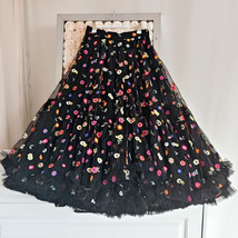 Black Layered Tulle Midi Skirt Floral Black Party SKirt Plus Size Holiday Skirts image 9
