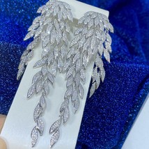 Luxury Exaggerated Big Feather Pendant Earrings For Women Wedding Full Micro Cub - £43.19 GBP