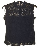 Nanette Lepore High Neck Lace Top Mystic Dark Navy Blouse Sz L New - £50.60 GBP