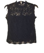 NANETTE LEPORE High Neck Lace Top mystic DARK NAVY blouse sz L NEW - $580.09 MXN