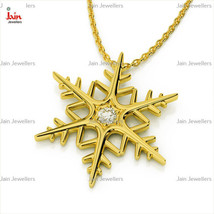 18 Kt Hallmark Real Solid Yellow Gold Snowflake Zircon Chain Necklace Pendant - £1,686.80 GBP+