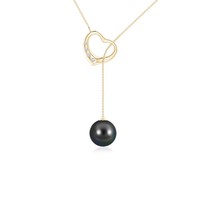 ANGARA Tahitian Pearl &amp; Diamond Pendant Necklace in 14K Yellow Gold (AA, 8MM) - £489.72 GBP