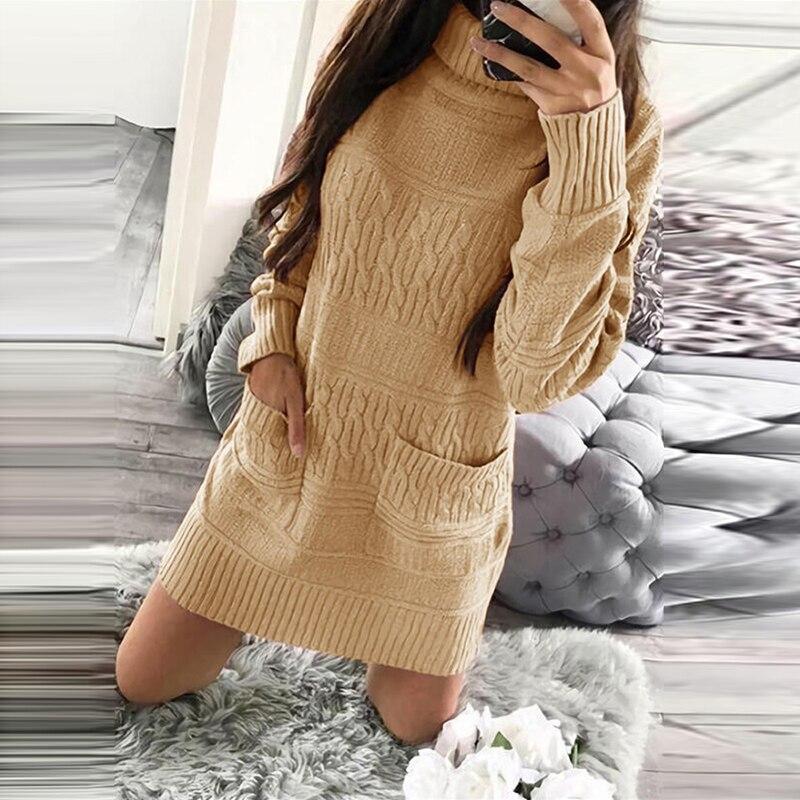 Casual Front Pockets Knitted Sweater Dress Item image 2