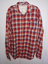 Aeropostale Men&#39;s Ls Plaid Button SHIRT-L-NWT-$44.50-100% COTTON-RED/BLUE/ORANGE - £9.02 GBP