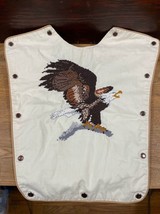 Finished Cross Stitch Bald Eagle on Branch Fabric Snap Uniform Shirt Front - £13.09 GBP