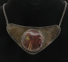 925 Sterling Silver - Vintage Red Agate Oxidized Pendant Chain Necklace - NE1703 - £141.34 GBP