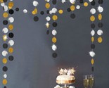 Gold Back Circle Dots Garland Streamers Party Decorations Glitter Black ... - $25.99