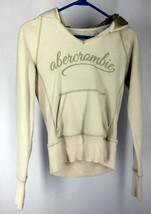 XL Abercrombie Girls Cream Pullover Hoodie Stitched Graphic Sweatshirt Vintage - £11.86 GBP