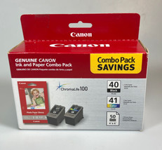 Genuine Canon ChromaLife 100 Ink Black PG-40  &amp; Color CL-41 w/ 4X6 Paper Combo - £21.01 GBP