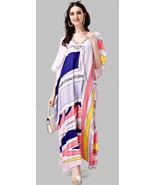 Indian Printed Feather Multi Pink Kaftan Dress Women Nightwear - £23.30 GBP