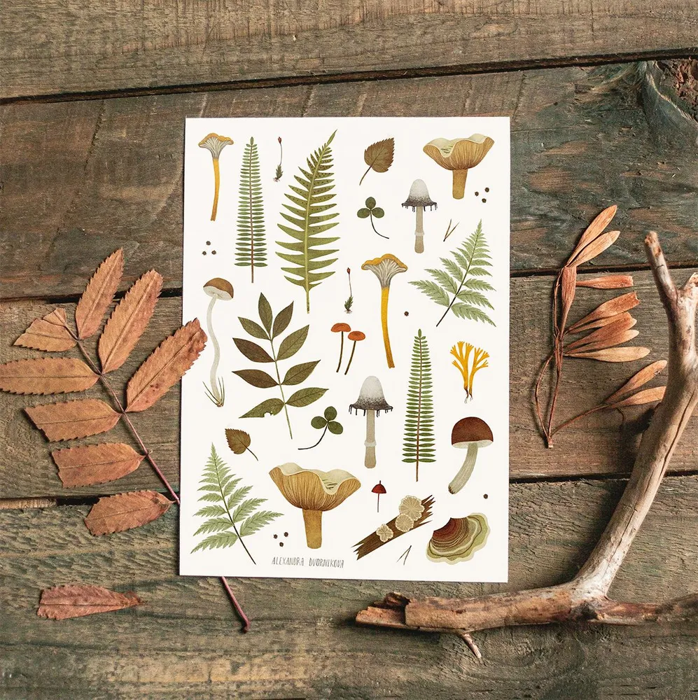 Fern and Mushroom Sticker Pack Matte Vinyl Botanical Forest Stickers Scr... - $15.99