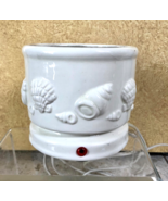 Electric LARGE JAR CANDLE WARMER Ceramic Crock BEACH CHAIRS Ocean SHELLS - $34.47 CAD