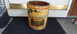 1800&#39;s Primitive Wood Amish Scene 13&quot; FIRKIN Bucket OLD MILK PAINT Pa, D... - $940.49