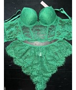 Victoria's Secret 34A,36B BOMBSHELL BRA SET high-Waist SHORTIE Panty GREEN lace - $89.09