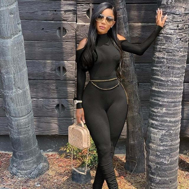 Long Sleeve Stacked One Piece Bandage Bodycon Jumpsuit Item image 7