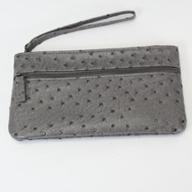 Ostrich Gray Faux Leather Wallet Clutch Purse Wristlet Bag - £17.94 GBP