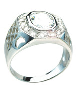 Mens Bezel Channel Set Cubic Zirconia 925 Sterling Silver Halo Ring - $35.00