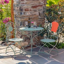 Zaer Ltd. Set of 3 Round Metal Bistro Table &amp; 2 Chairs Le Chardenoux 1908&quot; in As - $499.95