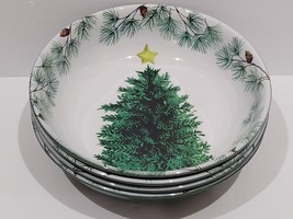 Aspen Christmas Pine Trees Pasta Cereal Melamine 9&quot; Bowls 4pc - £36.86 GBP