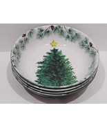 Aspen Christmas Pine Trees Pasta Cereal Melamine 9&quot; Bowls 4pc - £36.75 GBP