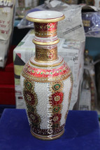 14&quot; Hand Painted Marble White Flower Vase Jaipur Rajasthani Design Decor H5741 - £358.91 GBP