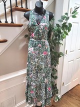 H&amp;M Womens Green Floral 100% Polyester V-Neck Sleeveless Long Maxi Dress Size 4 - £27.91 GBP