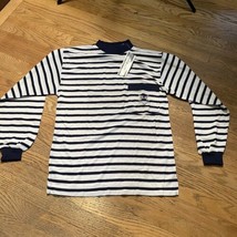NY B Way - Blue and White French Style Striped Long Sleeve Polo Men’s Sz Small - £15.82 GBP