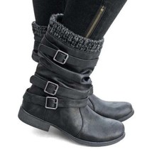 Mid-Calf Black Sock-Accent Boot - £25.73 GBP