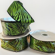 Zebra Print Ribbon Black Green Wired Edge Crafting Sewing Decorating 3 R... - $9.81