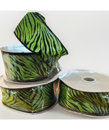 Zebra Print Ribbon Black Green Wired Edge Crafting Sewing Decorating 3 R... - $13.69 CAD