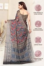 Women&#39;s Plain Weave Chiffon Leaf Printed Saree with Blouse Piece sari - £18.50 GBP