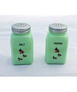 New Jade Green Glass Scotties Salt &amp; Pepper Shakers Printed Art Deco Arc... - £12.78 GBP