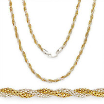 3.2mm Silver 14k Y Gold Plated Twist Rope Popcorn Link Chain Necklace Italy - $27.22