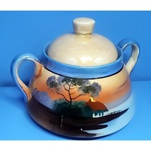 Vintage Lusterware Hand Painted Sugar Bowl Japan Water W/ Tree &amp; Cabin S... - $217.62 MXN