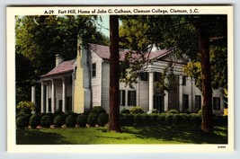 Fort Hill Home Of John Colhoun Clemson South Carolina Postcard Linen Unp... - £8.93 GBP