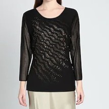 Escada Sheer 3 /4 Sleeve Pullover Blouse Black Gold Bronze Women’s Size ... - $45.99