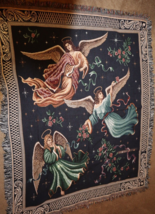 Vintage &quot;Angels on High&quot; Christmas Blanket Throw 54&quot; x 67&quot; 100% Cotton EUC - £23.73 GBP