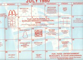 McDonald's July 1980 Placemat Laurel Lanes Muscular Dystrophy  - $17.82