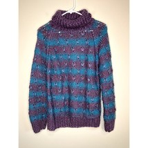 1960s Sweater Bee Banff LTD Purple Blue Stripe Drop Stitch Turtleneck Sweater M - $32.00