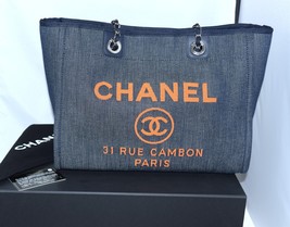 Chanel Deauville Shoulder Bag Denim blue chain Handbag NEW - $2,928.58