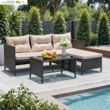 3 Piece Patio Furniture Set Outdoor Wicker Rattan Sectional Sofa with Cu... - $351.20