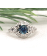 Art Deco Platinum 1.04 Carat Genuine Sapphire and Diamond Filigree Ring ... - $3,475.97 CAD