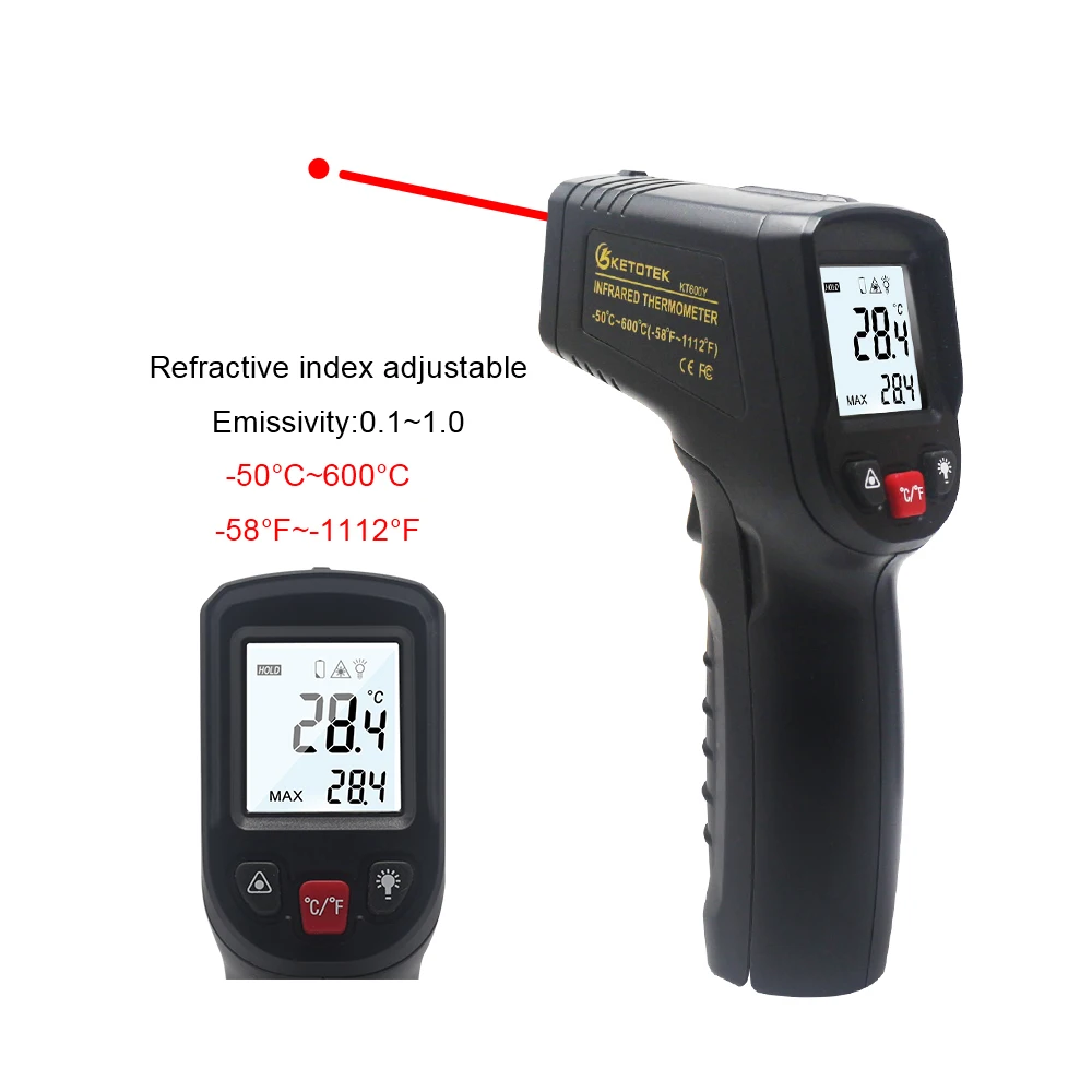 Non-contact Pyrometer Digital Industrial Food Infrared Thermometer Laser Tempera - £173.78 GBP