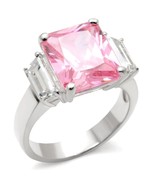 Square Cut Pink CZ October Birthstone Ring .925 Sterling Silver - £22.43 GBP