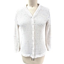 Vtg 80s 90s Acrylic  Confetti Pattern White Button Down Cardigan Sweater... - $37.62